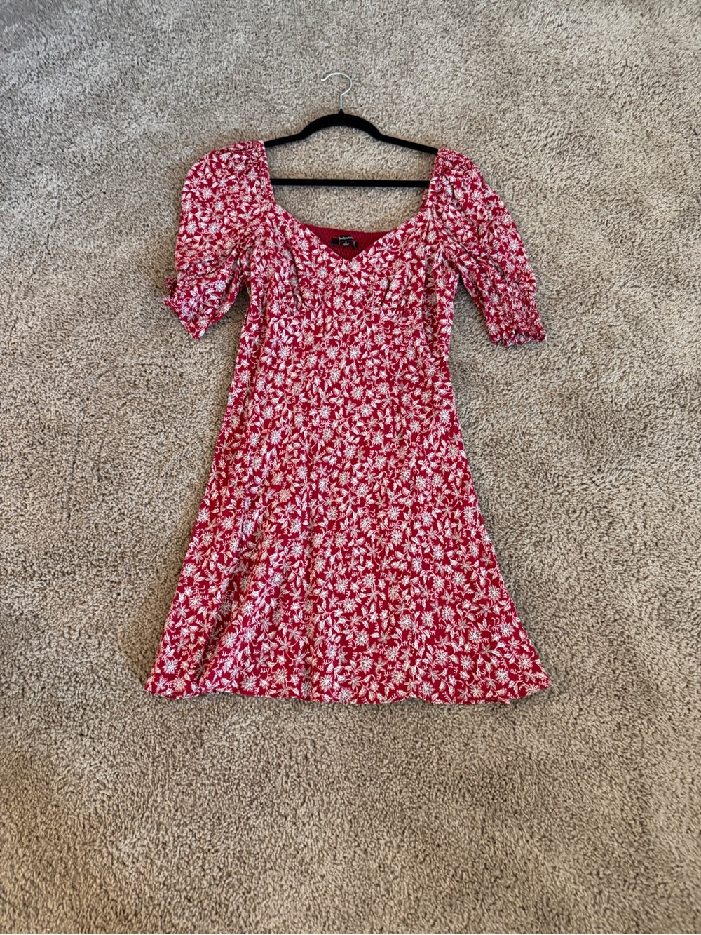 Madewell Red Floral Puff-Sleeve Mini Dress